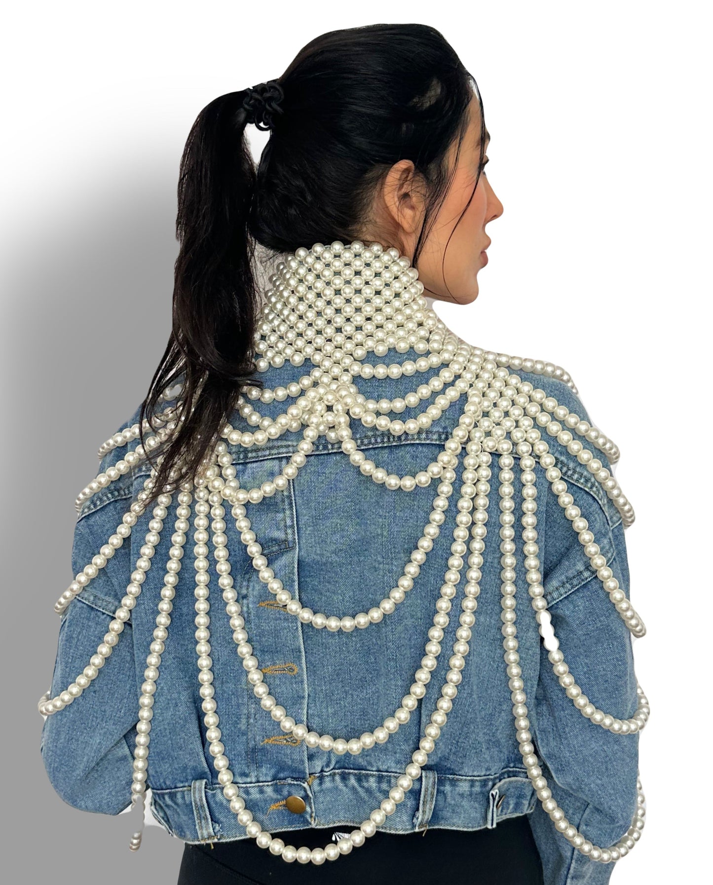 Pearl Elegance Denim Jean Jacket