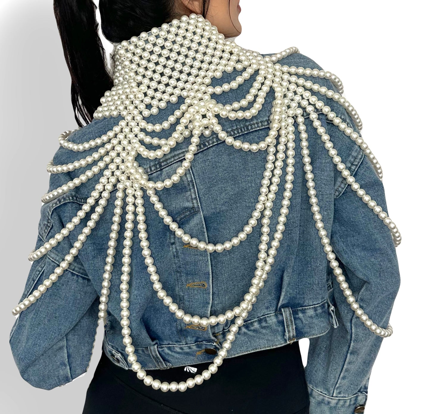 Pearl Elegance Denim Jean Jacket