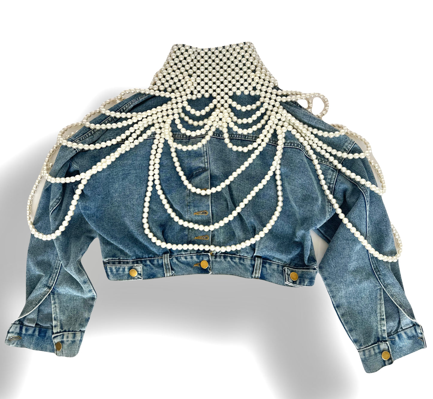 Pearl Elegance Denim Jean Jacket