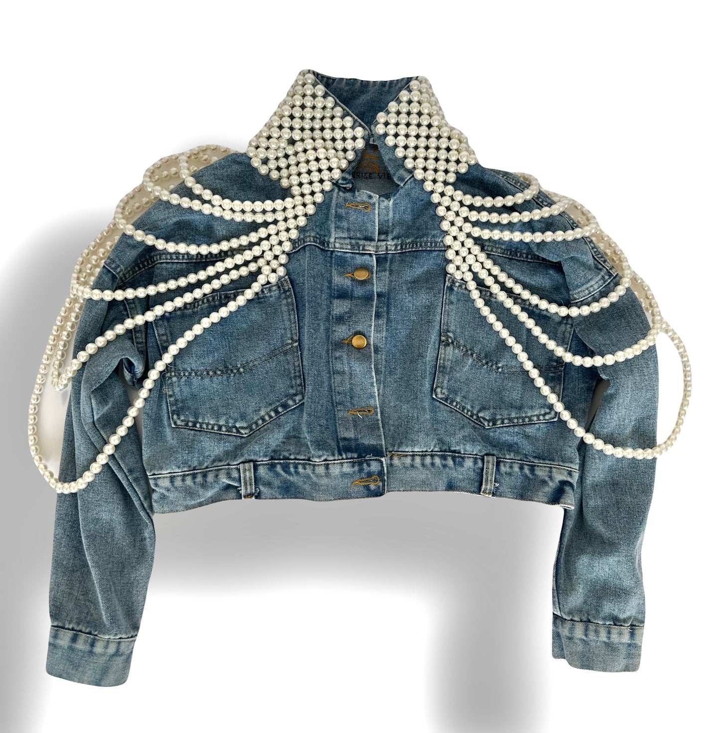 Pearl Elegance Denim Jean Jacket